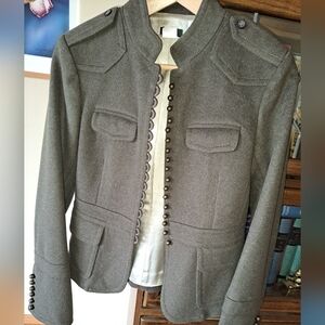 Exc Cond J Crew Double-Faced Wool Olive Military Jacket Woth Brass Buttons